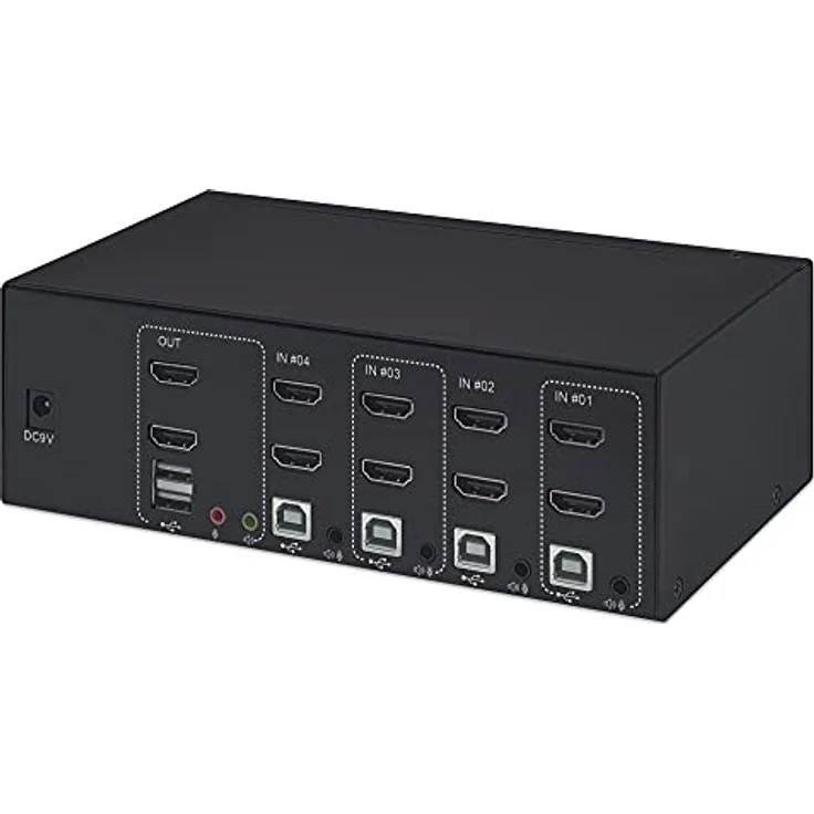 Manhattan Switch KVM HDMI 4 porte Doppio monitor, UHD 4K@30Hz, USB 2.0 Hub, Schwarz – Bild 4