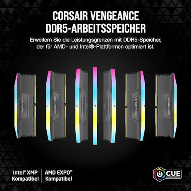 Corsair Vengeance RGB DDR5-RAM, 32GB (1 x 32GB, 6000MHz, DIMM) mit On-Die ECC, Schwarz – Bild 2