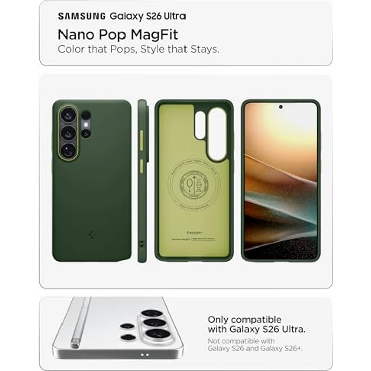 Spigen Nano Pop MagFit Hülle für Samsung Galaxy S26 Ultra, Zweifarbiges Design in AVO Green, Stylisch und Dünn, Kompatibel mit MagSafe, mit Air Cushion Technologie – Bild 3