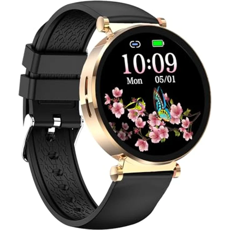 Knauermann NEO 2 (2025), Gold Rund Gesundheitsuhr Smartwatch mit EKG, HRV, Blutdruck, Schlafapnoe, Bluetooth und Silikonband Schwarz – Bild 3