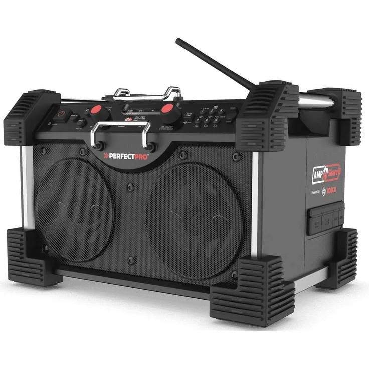 PerfectPro Baustellenradio ROCKHART Bosch 18V, das grösste und stärkste Baustellenradio aller Zeiten, kompatibel mit Bosch Professional 18V Akku - Schwarz