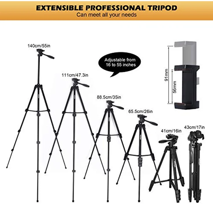 GRIFEMA GB1001 Handy Stativ, Aluminium, Höhenverstellbar bis 140 cm, mit 360° Panoramakopf und Bluetooth-Fernbedienung – Bild 2