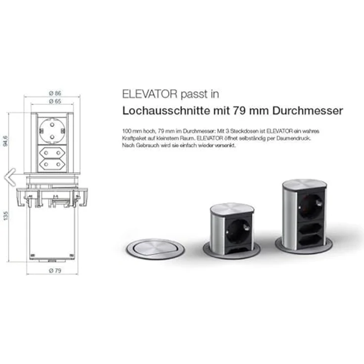 Energiestation Elevator / Steckdosen versenkbar / Steckdosenleiste / Bachmann – Bild 6