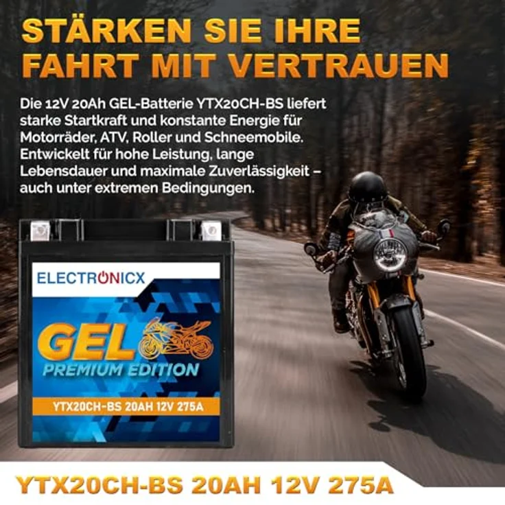 Electronicx Extreme Edition GEL Batterie 20Ah 12V, wartungsfrei, auslaufsicher, vibrationsfest für Motorrad, Roller und ATV – Bild 2