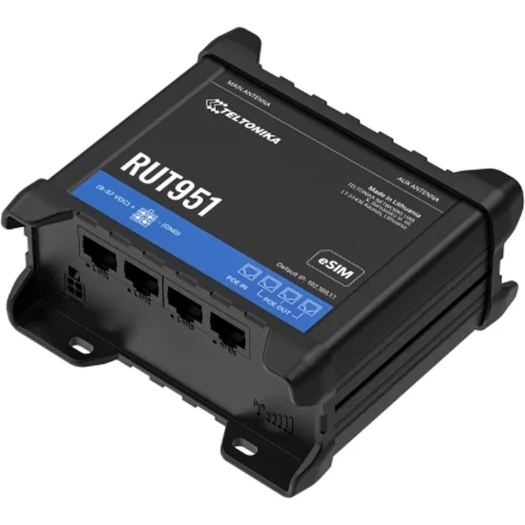 Teltonika RUT951 (EU) WiFi/4G LTE POE+ Router, Schwarz, 100 Mbit/s, VPN, WPS, 4 RJ45-Anschlüsse, robuste Bauweise