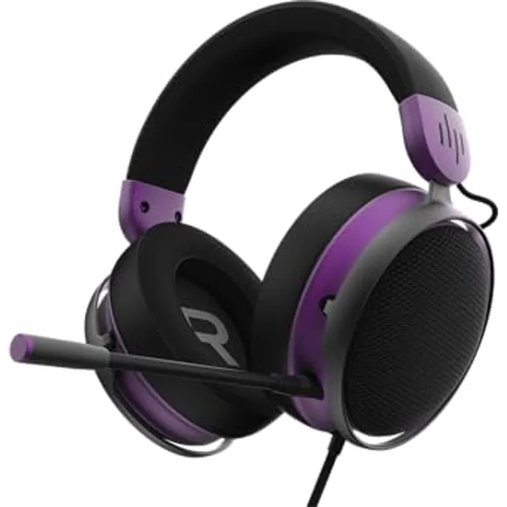 Dark Project SONO Gaming-Headset, kabelgebunden mit 53-mm-Neodym-Treibern, abnehmbarem Mikrofon und dreischichtigen Ohrpolstern, Schwarz/Violett