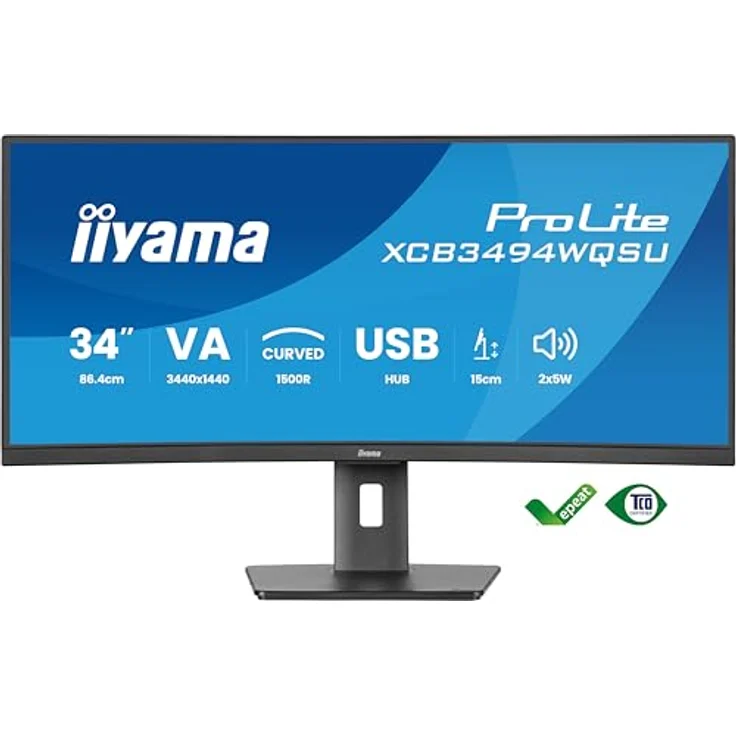 iiyama Prolite XCB3494WQSU-B1 Curved 1500R 86,7cm 34 Zoll VA LED-Monitor UWQHD HDMI DP USB3.2 USB-C 7.5W Adaptive Sync Höhenverstellung schwarz – Bild 2
