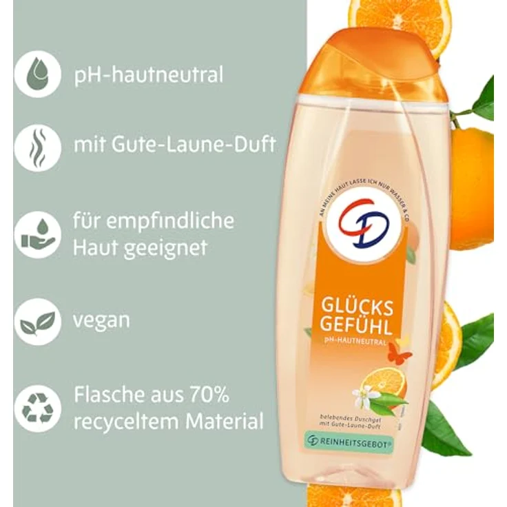 CD Dusche Glücksgefühl 250 ml, belebendes Duschgel mit Gute-Laune-Duft, für empfindliche Haut, ohne Mikroplastik, vegan – Bild 4