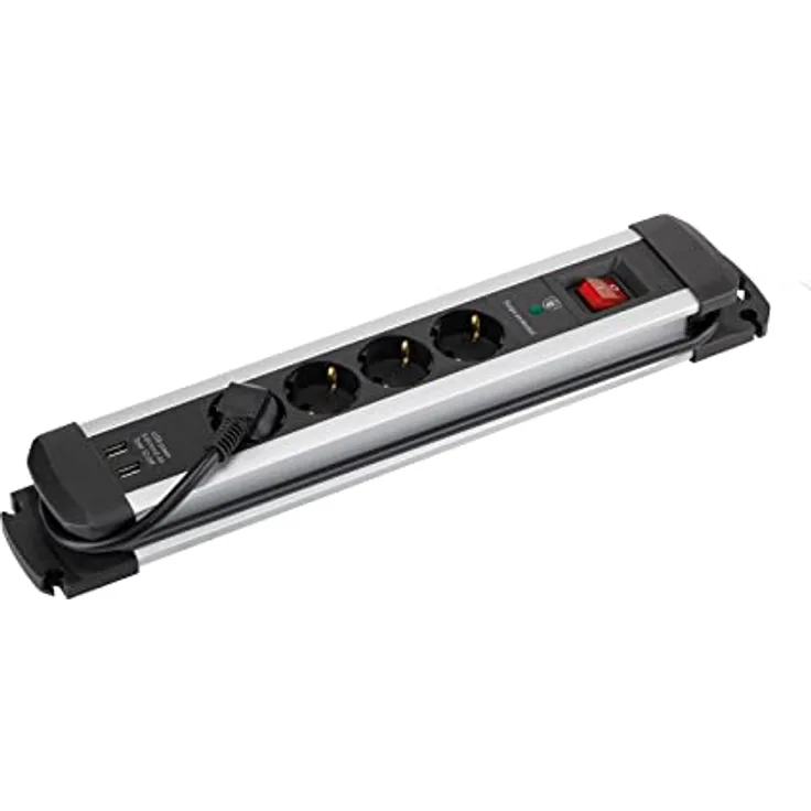 Extrapower Mehrfachsteckdose 4 Steckdosen 16A 250V + 2 USB-Kabel 1,5m 3G1,5 mit SIMON Aluminium Schutz