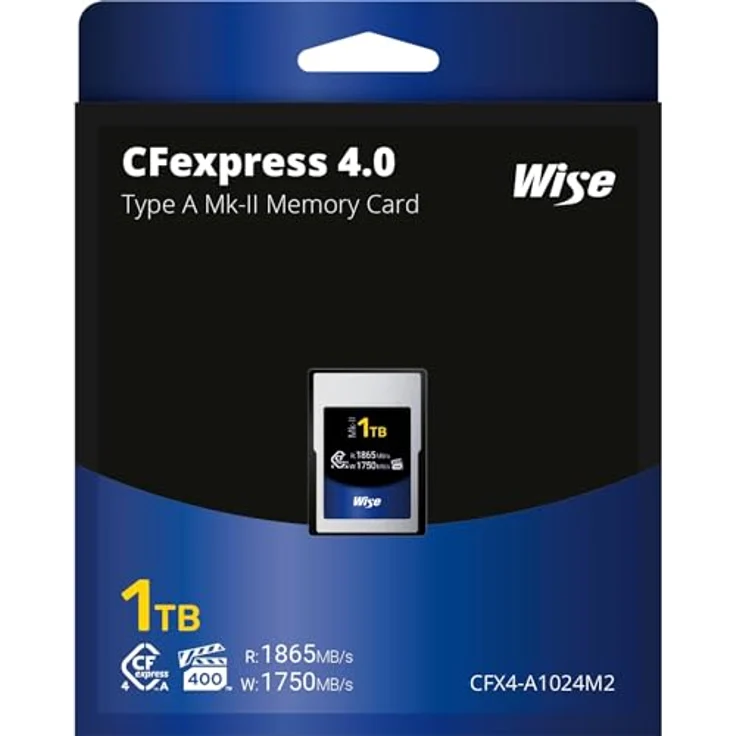 Wise CFexpress 4.0 Type A Mk-II, 1000 GB, Speicherkarte mit 1865 MB/s Lesegeschwindigkeit, Silber-Blau-Schwarz – Bild 3