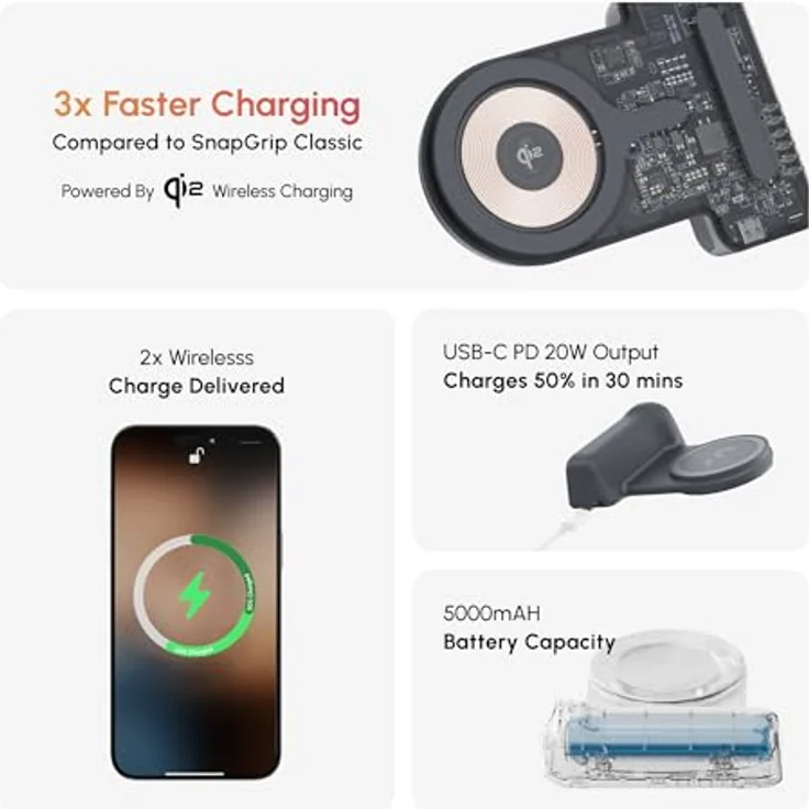 ShiftCam SnapGrip Pro, Mobiler Batteriegriff mit kabellosem Auslöser, integrierter Powerbank und Qi2-Ladung, kompakt mit magnetischer Halterung für Smartphones – Bild 3