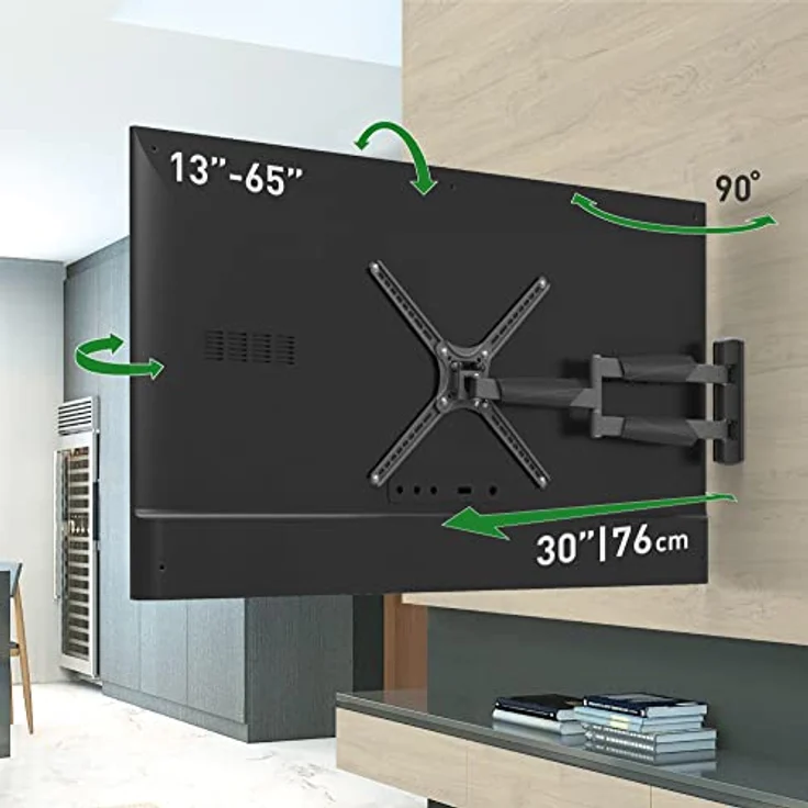 Barkan 76cm Lange TV Wandhalterung, 13-65 Zoll Schwenkbar/Neigbar/Vollbewegung flach & Curved Fernseher TV Halterung, hält bis 36Kg, extra Langer Auszug, für LED OLED LCD, Max. VESA 400x400 – Bild 1