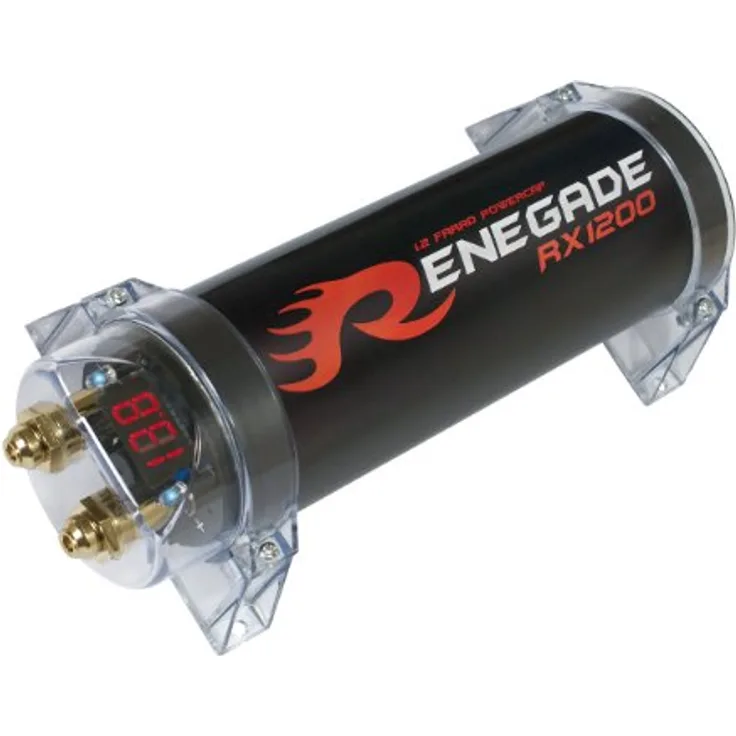 Renegade RX1200 Leistungskondensator 1,2 Fared Kapazität mit 4-stelligem Voltmeter Display (schwarz)
