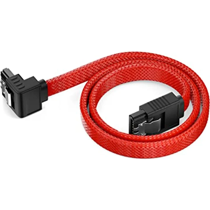 deleyCON 30cm SATA 3 Kabel Nylon 6 Gbit/s Datenkabel SATA III Anschlusskabel Serial ATA Verbindungskabel für Mainboard & Festplatte HDD SSD 1 S-ATA L-Stecker 90° Gewinkelt Rot - Preisvergleich – Bild 3