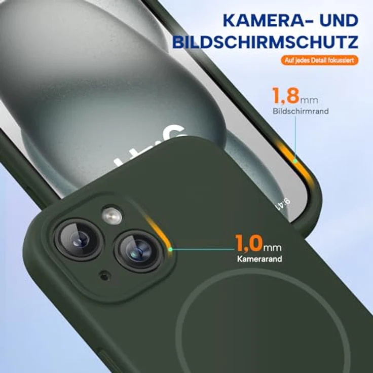 miracase iPhone 15 Hülle mit MagSafe, Flüssigsilikon mit kratzfestem Mikrofaser-Innenfutter, Dunkelgrün, stoßfest und langlebig – Bild 5