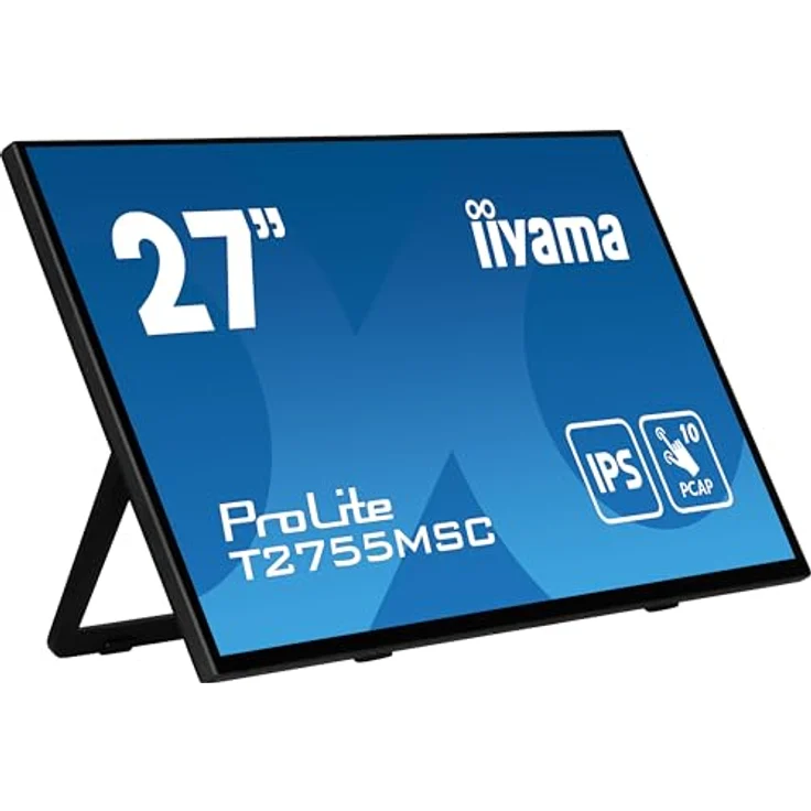 iiyama Prolite T2755MSC-B1 68,6 cm 27" IPS LED-Monitor Full-HD 10 Punkt Multitouch kapazitiv HDMI DP Audio-Out USB3.2 7H Anti-Fingerprint schwarz, Office-Monitor mit Edge-to-Edge-Glasdesign und flexiblem Standfuß – Bild 1
