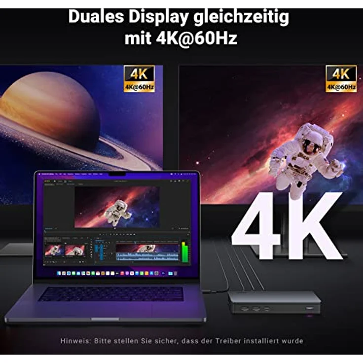 UGREEN Revodok Pro 209 Displaylink Docking Station Dual Display für macOS M1 M2 MacBook und Windows (mit integriertem Treiber) USB C Dock 4K@60Hz, 10Gbps USB Ports, Gigabit Ethernet und PD 100W – Bild 5