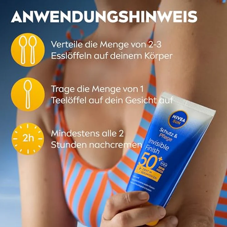NIVEA SUN Schutz & Pflege Invisible Finish LSF 50+, wasserfester Sonnenschutz mit Hyaluron, schnell einziehende Sonnencreme ohne weiße Rückstände, 150 ml – Bild 5