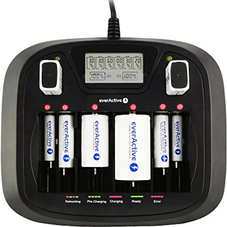 everActive Ladegerät für 8 Akkus AAA AA C D 9V, universal und schnell, vollautomatisch, LCD mit prozentualen Batteriestandsanzeiger, Modell: NC-900U – Bild 5
