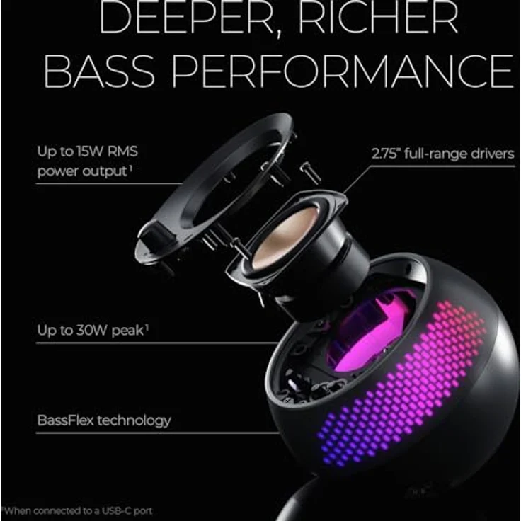 CREATIVE Pebble X Plus 2.1 USB-C-Computerlautsprecher mit Subwoofer, RGB-Beleuchtung, schwarz – Bild 3