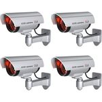 BASI 4er Set Kamera-Attrappe mit blinkendem LED-Licht | Dummy Sicherheitskamera für Innen- und Außenbereich, drahtlos, Silber | CCTV | 4 Stück