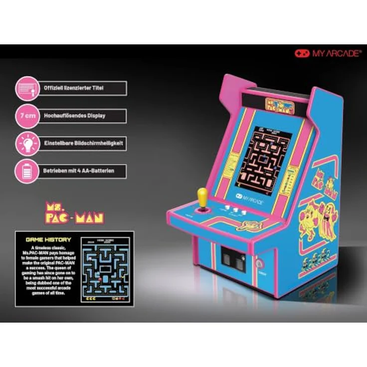 My Arcade MS.PAC-MAN MICRO PLAYER PRO, Retro-Arcade-Automat mit 2.75" Hochformat-Display, integriertem Lautsprecher und USB-C®-Stromversorgung – Bild 4