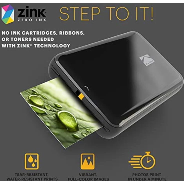 KODAK Step Sofort-Smartphone-Fotodrucker - Schwarz, Tragbarer Mini-Farb-Mobilfotodrucker, Zink 2x3” Klebefotos, Bluetooth-kompatibel, Bearbeitungs-App – Bild 4