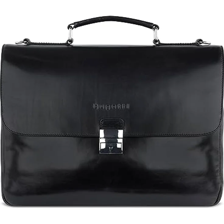 bugatti Aktentasche Romano, elegante Herren Briefcase für Laptops bis 15.6 Zoll, Schwarz, Maße 40 x 28 x 7 cm – Bild 1