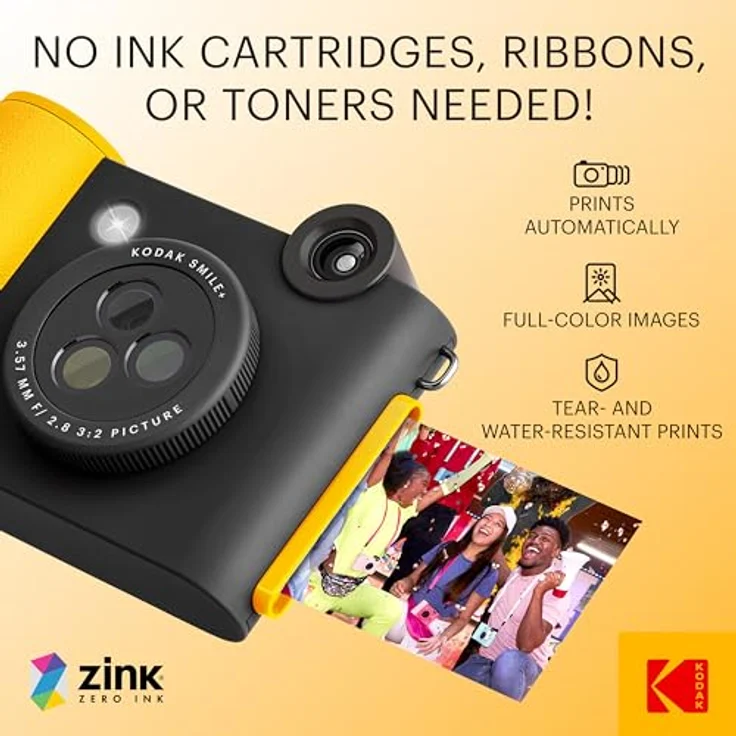 KODAK Smile+ 2-in-1 Digitale Sofortbildkamera & kabelloser Bluetooth-Fotodrucker - Schwarz, 10MP, Spezialeffekt-Drehobjektiv, Zink 2x3” Klebefotos, Fun-App Druck von Smart Devices – Bild 4