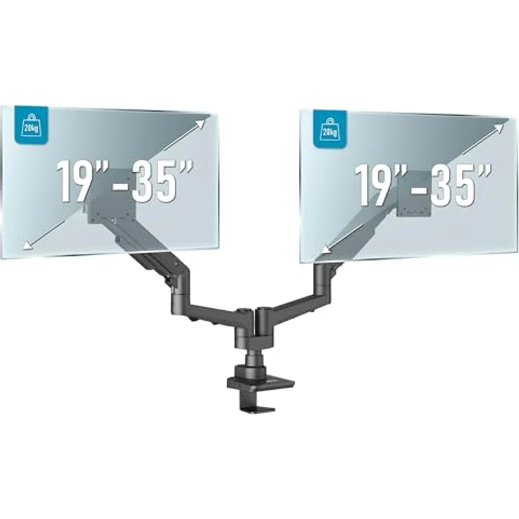 EDBAK Monitor Halterung 2 Monitore für 19-35 Zoll Bildschirme, VESA 75/100 mm, mit Gasfeder, Drehbar, Ergonomischer Bildschirmhalterung, Schwarz – Bild 1