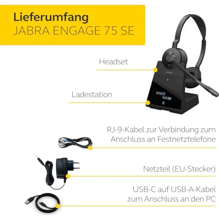 Jabra Engage 75 SE, DECT schnurloses USB-C auf USB-A Dual Headset, bis zu 150 Meter Reichweite, Geräuschunterdrückung, 13 Stunden Akku, UC-zertifiziert – Bild 7