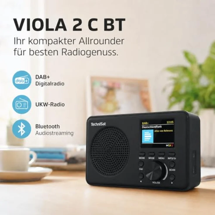 TechniSat Viola 2 C BT, Tragbares DAB Radio mit Bluetooth, 2,4 Zoll TFT-Farbdisplay, betrieben mit Netzteil oder Batterien – Bild 3