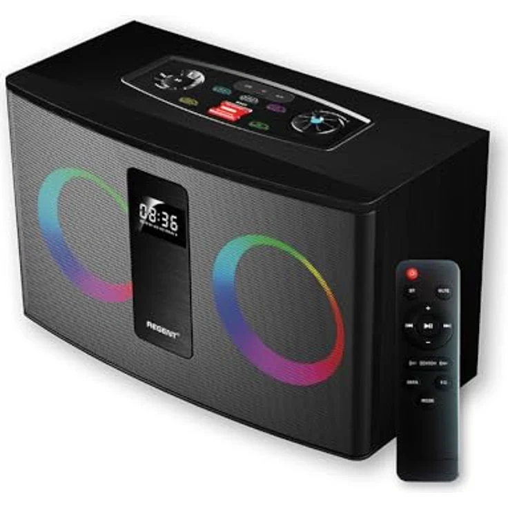 Ferguson Regent 300BT, Bluetooth Lautsprecher 60W mit FM-Radio, USB/AUX, RGB-LEDs, Ultra Bass, Holzgehäuse, kompakte Hi-Fi Party Box – Bild 3