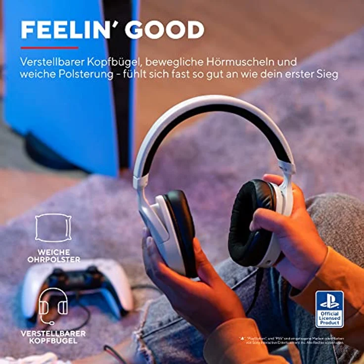 Trust Gaming Headset GXT 498W Forta Offiziell Lizenziert für Playstation 5, PS4 / PS5 Headset, 1,2 m Kabel, 50mm-Treiber, Abnehmbares Mikrofon, Verstellbare Over-Ear Kopfhörer, Weiß – Bild 3