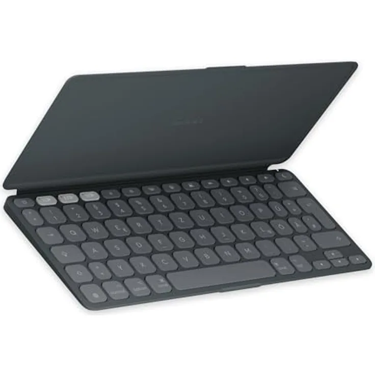 Logitech Keys-To-Go 2, mobile kabellose Tastatur für iPad mit integriertem Schutzcover, schlanke und kompakte, für iPad, iPhone, Mac und Apple TV, DEU QWERTZ-Layout - Grau