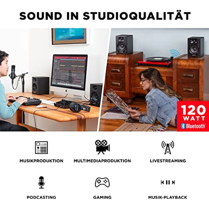 M-AUDIO BX3BT, 3.5-Zoll Studio-Monitore mit Bluetooth, 120W Bi-Amp, MDF-Gehäuse, Bassreflex-Design, Paar – Bild 2