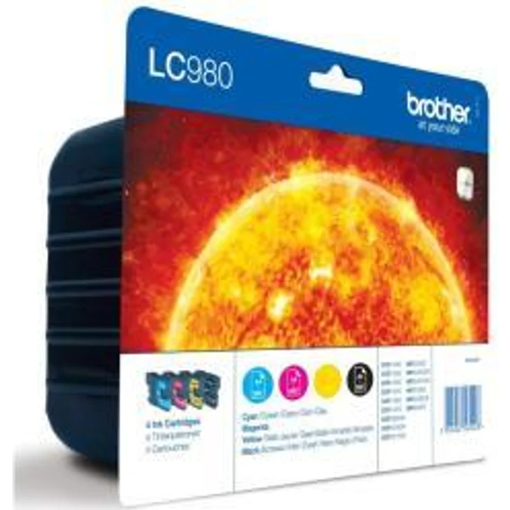 Brother LC980 Druckerpatronen Pack, 4er Set (Schwarz, Magenta, Gelb, Cyan) mit bis zu 300 A4-Seiten pro Patrone