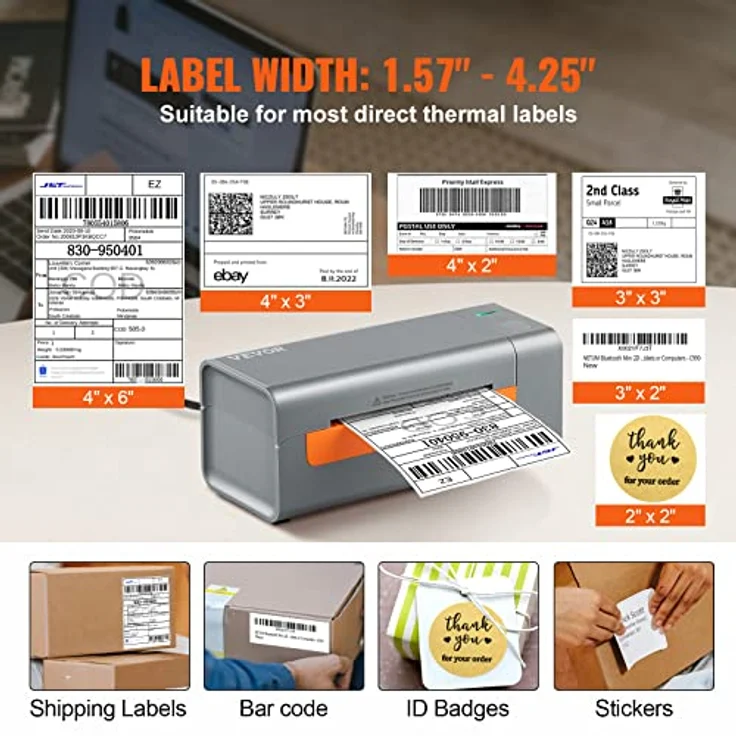 VEVOR DHL Etikettendrucker, Thermodrucker mit USB-Anschluss, automatische Etikettenkennung, unterstützt Windows/MacOS/Linux, geeignet für Amazon, eBay, Etsy, hohe Druckgeschwindigkeit 150 mm/s. – Bild 5
