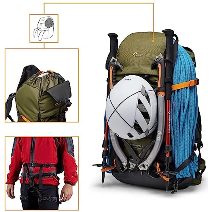 Lowepro PhotoSport X BP 35L AW Green Lin, Fotorucksack mit hängender Einsatzbefestigung und Mountaneering-spezifischem Gurtsystem, Grün – Bild 4