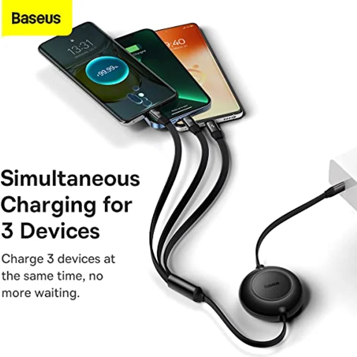 Baseus Bright Mirror 4, USB-C 3-in-1-Kabel für Micro-USB, USB-C und Lightning, 100 W, 3,5 A, 1,1 m, schwarz – Bild 5