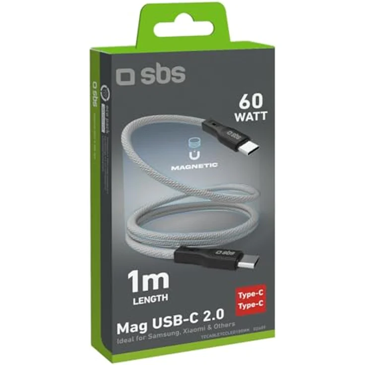 SBS Magnetisches USB-C-auf-USB-C-Kabel, 1 Meter, 60W Ladeleistung, grau – Bild 9