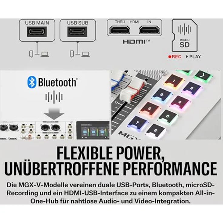 Yamaha MGX16V BK, 16-Kanal Digitalmischpult mit HDMI-zu-USB-Eingang, Bluetooth 5.0 und 16-Spur Recording, Schwarz – Bild 9