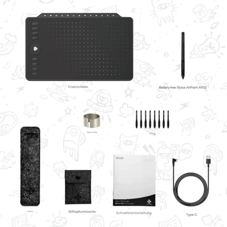 GAOMON M1220 Stifttablett mit 13 Multimedia-Tasten, 8 benutzerdefinierbaren Shortcut-Tasten, kompatibel mit Android, Windows & Mac OS, Schwarz – Bild 5