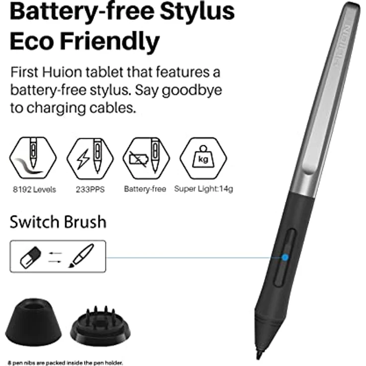 HUION H950P, Grafiktablett, kabelgebunden, 5080 lpi, 220 x 137 mm, USB, Schwarz – Bild 3