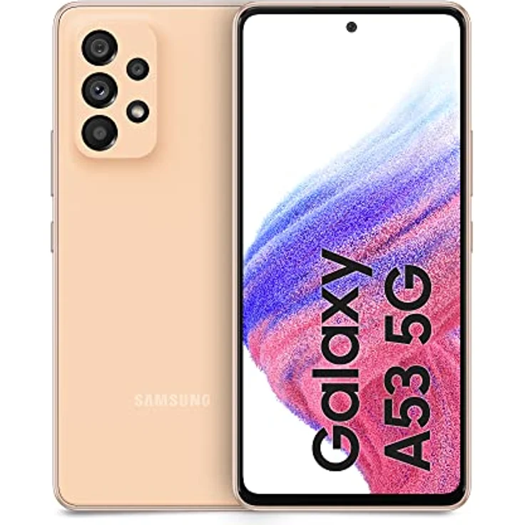 Samsung Galaxy A53 5G Android-Smartphone, Infinity-O FHD+ Display 6,5 Zoll ¹, 6 GB RAM und 128 GB interner Speicher, erweiterbar², Akku 5.000 mAh, Pfirsichorange – Bild 1