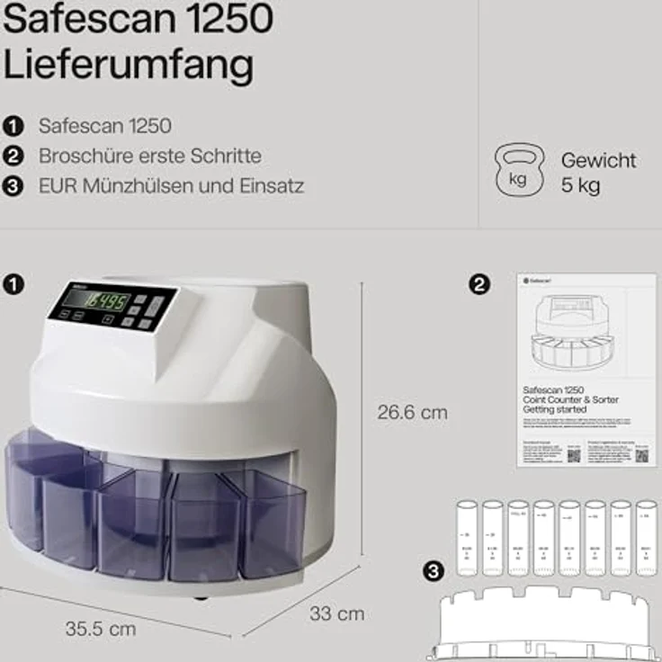 Safescan Euro-Münzzählgerät Safescan 1250, grau – Bild 6