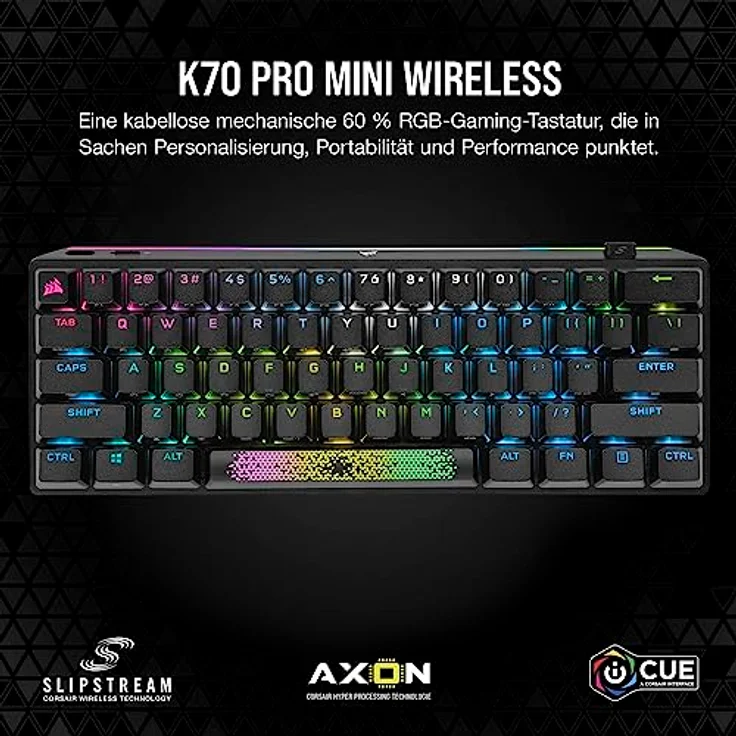 Corsair K70 PRO Mini Wireless RGB 60% Mechanische Gaming-Tastatur, Schwarz (QWERTZ Layout) – Bild 2