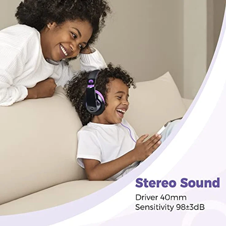 ROCKPAPA Comfort Kopfhörer On Ear Wired Headphones ohne Mikrofon für Kinder-Erwachsene, Cellphones Laptop Tablet PC Computer CD DVD MP3-4 Schwarz Violett – Bild 3