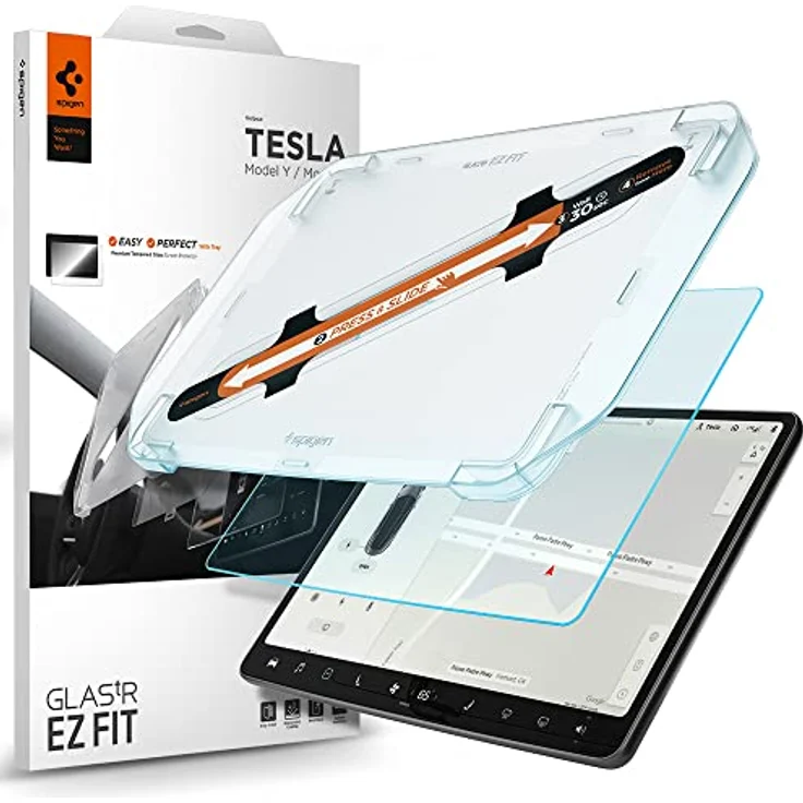 Spigen Panzerglas Schutzfolie für Tablet, 9H Härte, Anti-Fingerabdruck, extreme Klarheit, kompatibel mit Tesla Model 3 und Model Y – Bild 1