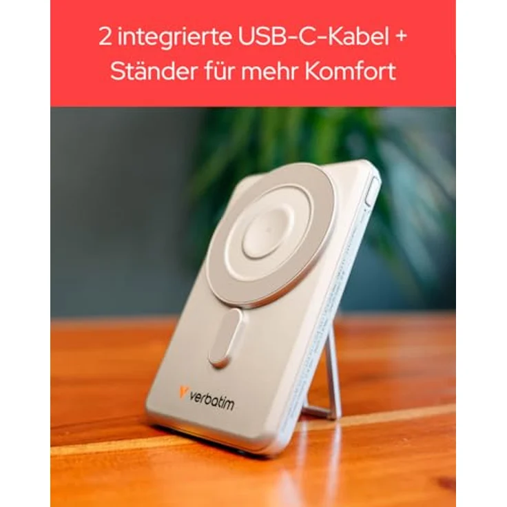 Verbatim Charge 'n' Go 2C, Powerbank mit 5000mAh, kabelloses Laden, 20W, Silber – Bild 7